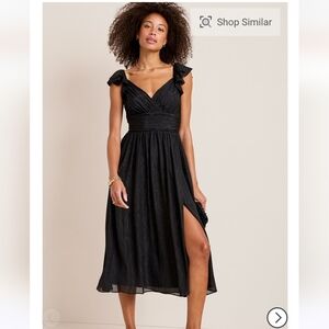 NWT Francesca's Black Sparkle Ruffle Midi Dress With Slit